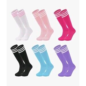 6 Pair Kids Youth Soccer Socks Solid Striped Knee High Tube Football Baseball